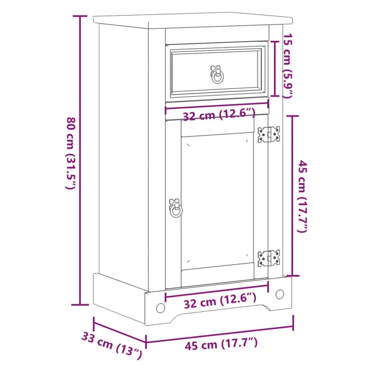 vidaXL Badschrank Corona, Kiefer massiv, 45x33x80 cm, mit Schublade und Tür.