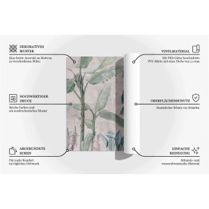 Tulup Vinyl-Schreibtischunterlage mit Blättermuster auf rosa Grund. Schützt den Schreibtisch, wasserabweisend, leicht zu reinigen.