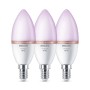 3er Set Philips WIZ E14 LED-Leuchtmittel in Kerzenform mit warmweißem Licht.