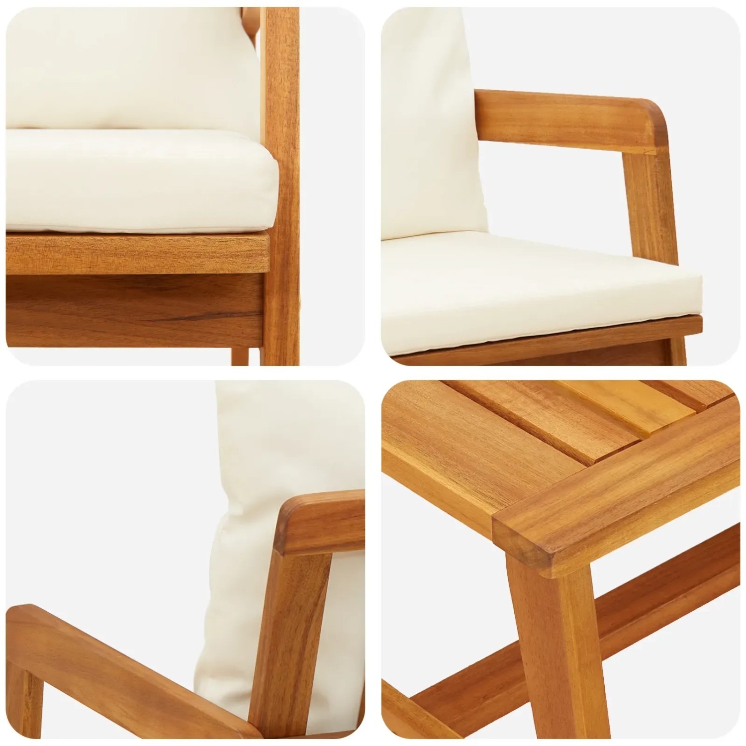 Detailansicht vidaXL Bistro-Set aus Akazienholz mit Kissen, Gartenmöbel für 2 Personen.