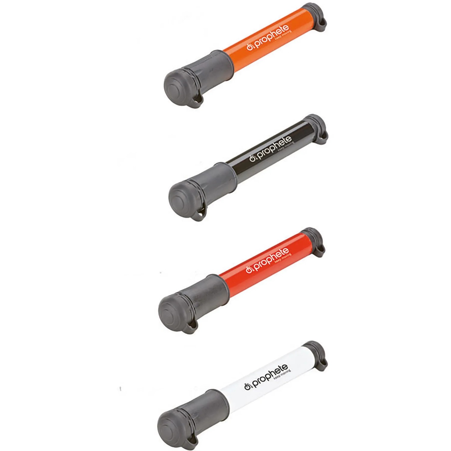 Prophete Mini-Luftpumpe in verschiedenen Farben für Fahrradreifen.