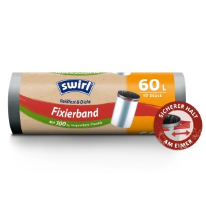 Swirl Fixierband-Müllbeutel, 60 l, 10 Stück. Müllbeutel mit Fixierband für sicheren Halt.