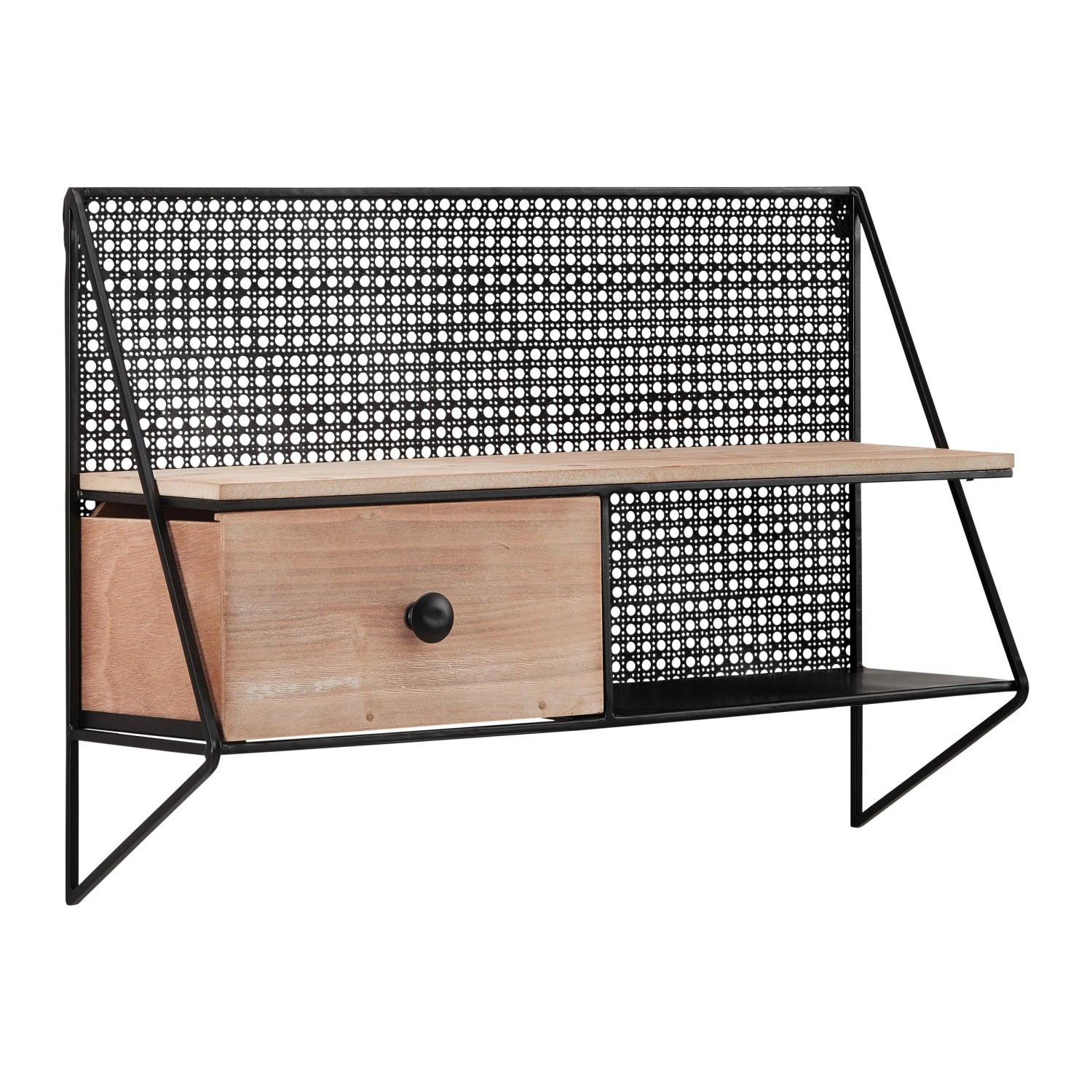 Bessagi Home Wandregal Lelia Natur/Schwarz Echtholz/MDF
