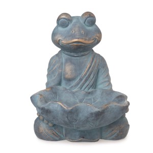 Sitzender Deko-Frosch mit Vogeltränke, 36 cm, Antik-Bronze, Gartendekoration.