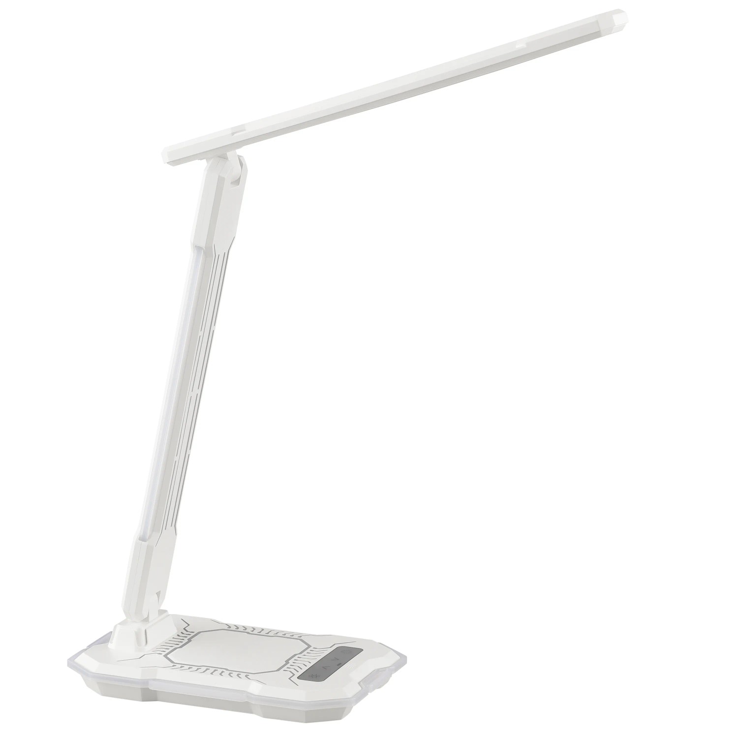 Weiße LED-Tischlampe Cyberglow, 31,6 cm hoch, mit verstellbarem Kopf und Fuß mit Wireless Charging.