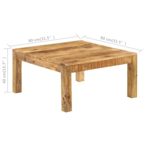 Quadratischer Couchtisch aus Mango Massivholz, 80x80x40 cm, für Wohnzimmer.