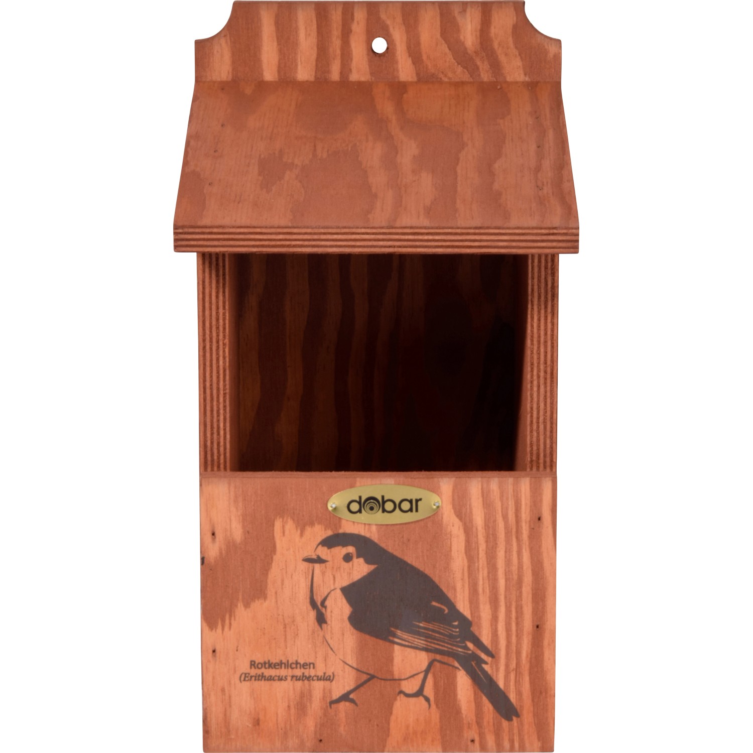 Dobar Nistkasten aus Kiefernholz mit Rotkehlchen-Motiv, ideal für den Garten.