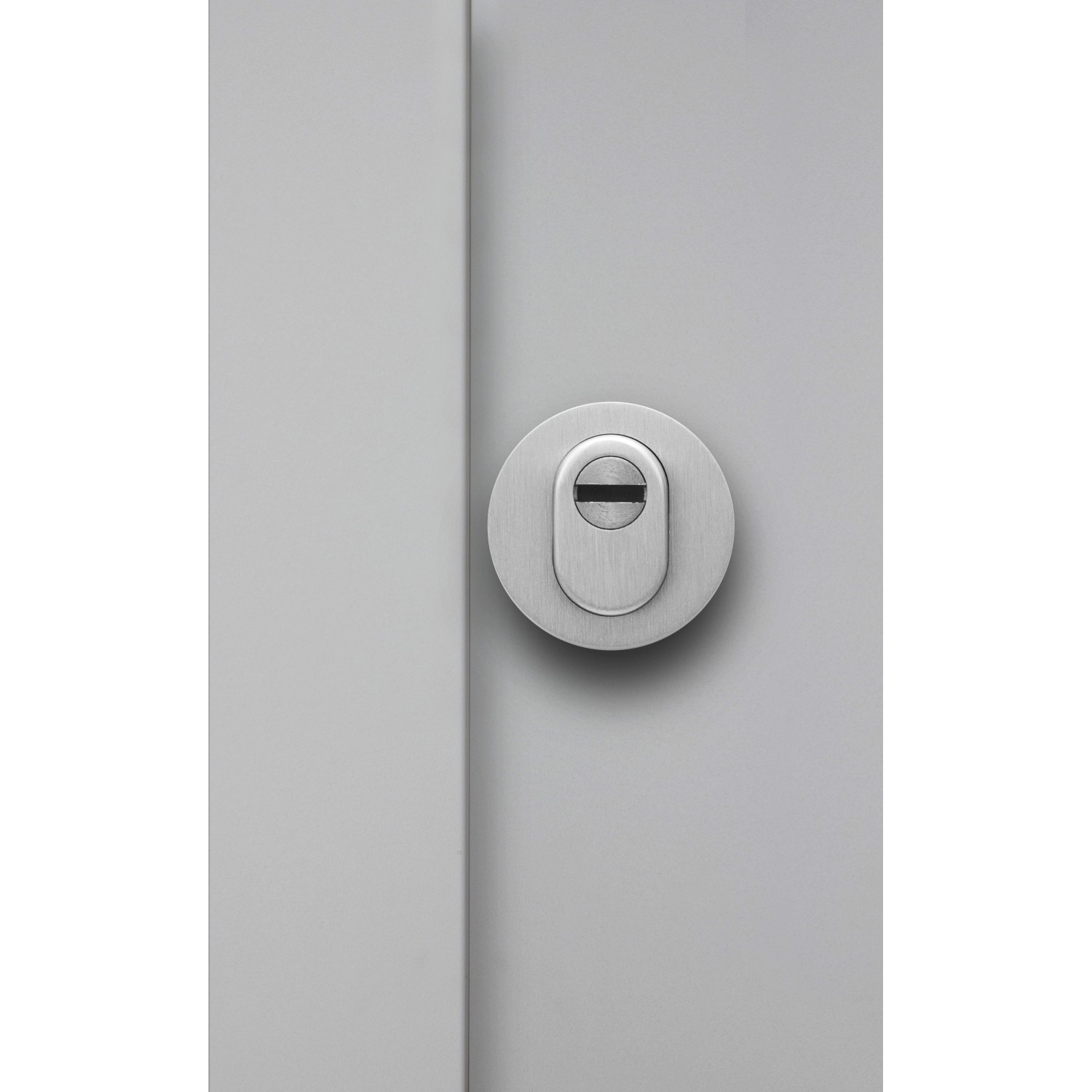 Detailaufnahme: Rosette mit Aufbohrschutz der grauen Sicherheits-Haustür ThermoSpace Milano Prime RC2.