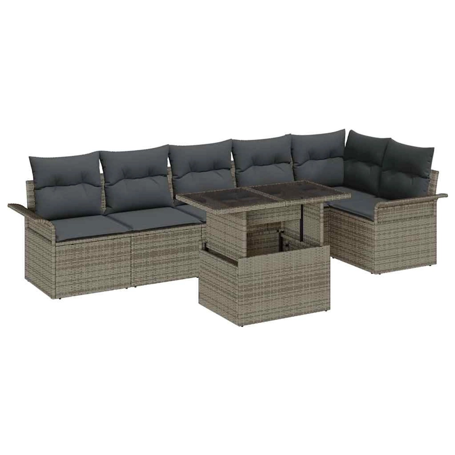 vidaXL Garten-Sofa-Set mit Kissen mit Speicher 7-Tlg Grau Poly Rattan 33570 günstig online kaufen