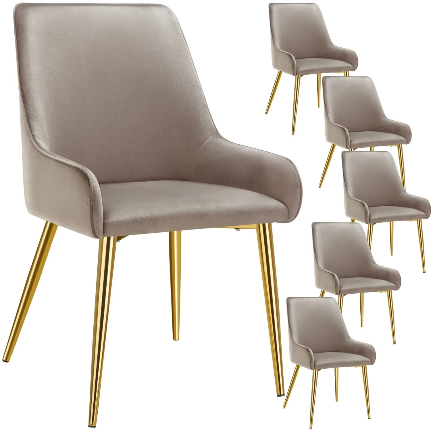 Tectake Polsterstuhl  Avane In Samtoptik  Gepolstert Ergonomische Form Mit Hoher Rückenlehne  6Er Set 61 x 52 x 89 cm Taupe