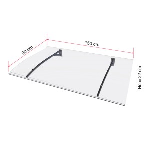 Gutta Vordach PT Secco, Edelstahloptik, transparentes Pultvordach mit Maßen 22x150x90 cm.