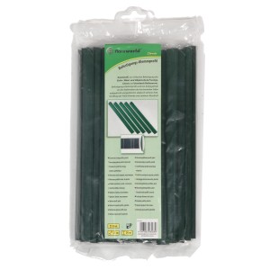 Packung grüne Klemmschienen für Sichtschutzstreifen, 25 Stück, zur Zaunbefestigung.