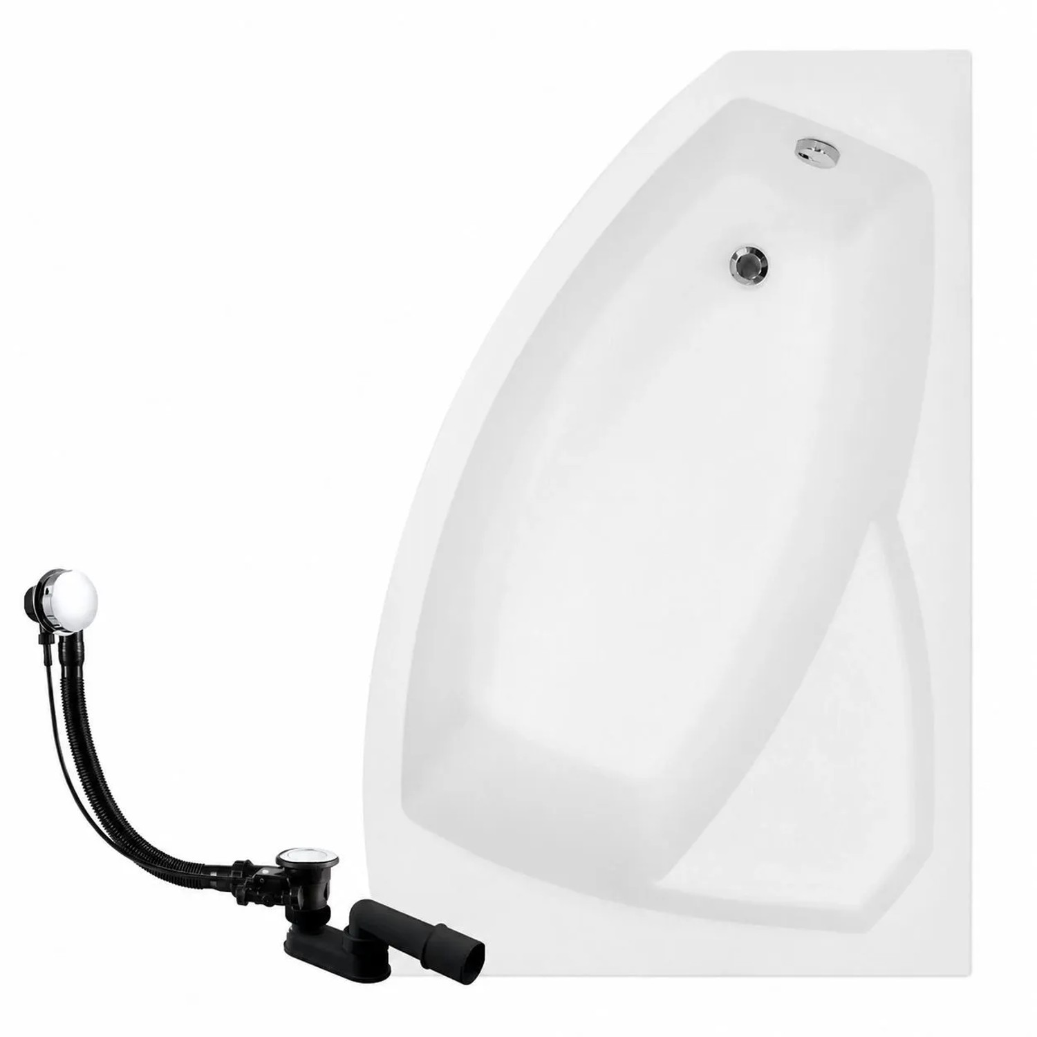KOLMAN Badewanne Eckwanne 170 x 110 Cm Rechts Mit Schwarzer Kopfstützen Inkl. Ablauf Und Füße