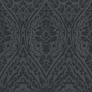 Barock Tapete in Schwarz-Grau mit mattem Ornament-Muster für stilvolle Wände.