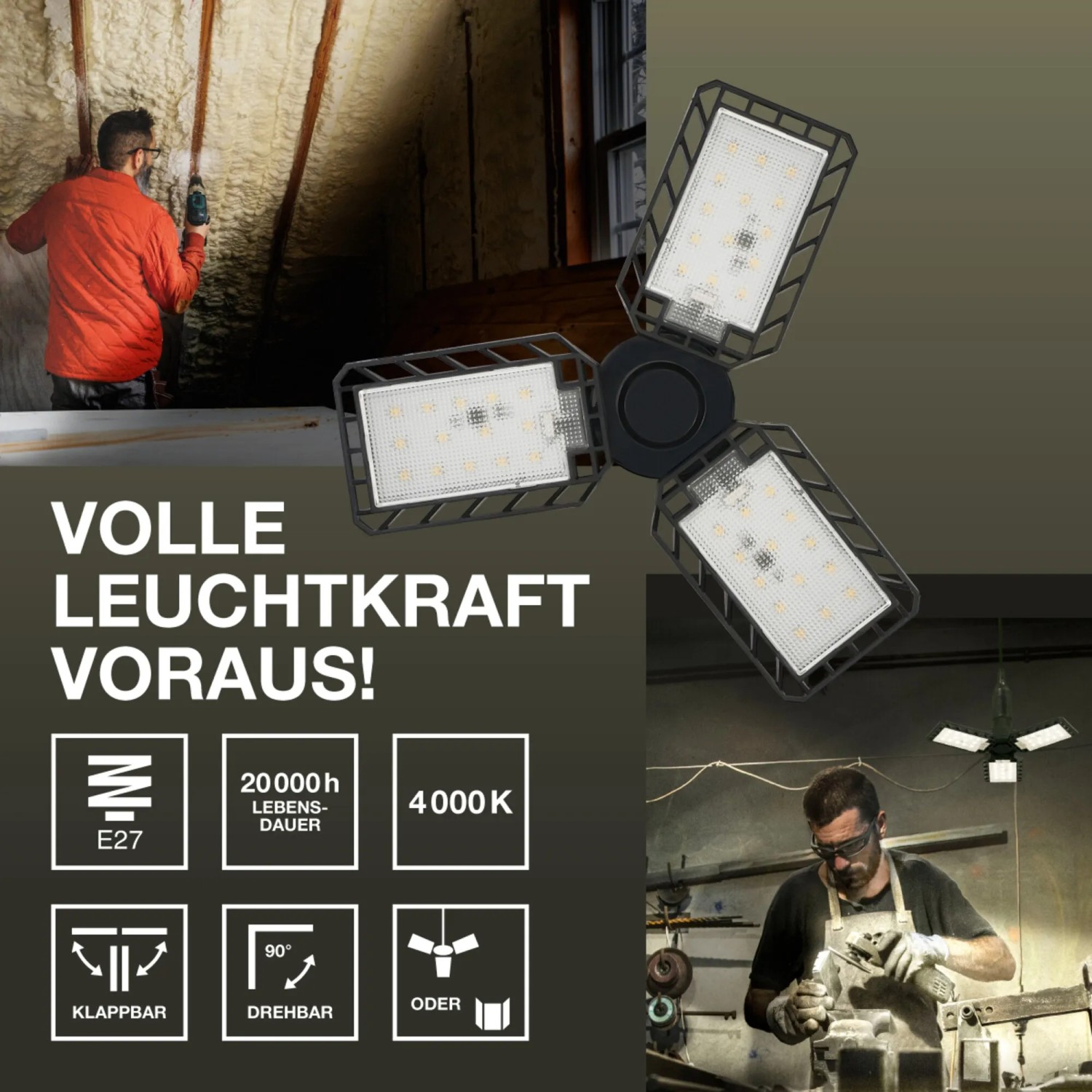 Osram E27 LED Leuchtmittel Highbay Blade, 17W, 4000K, 1700lm, mit klappbaren Elementen.