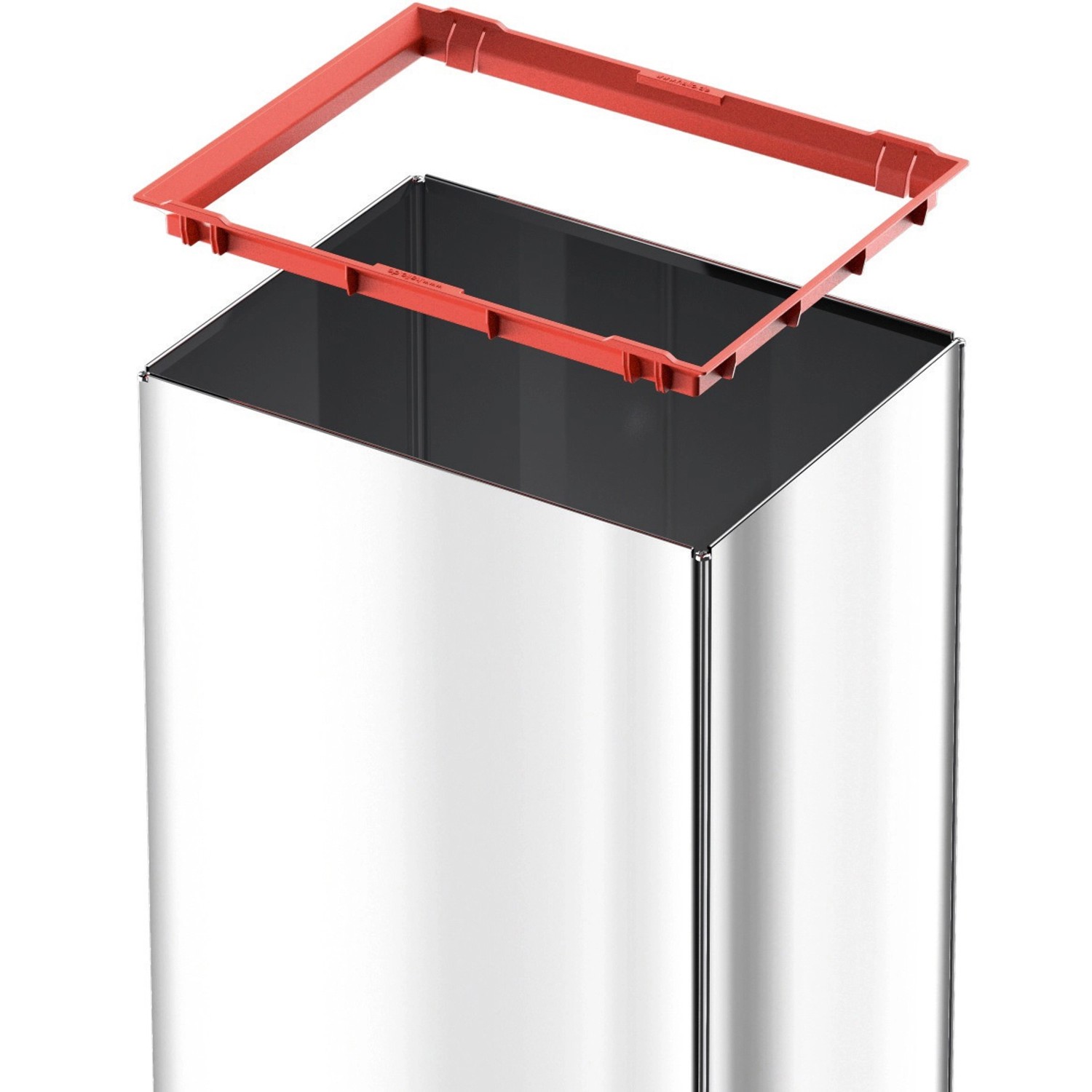 Hailo Mülleimer Big-Box Swing XL, 52 l, Edelstahl mit rotem Klemmrahmen für Müllbeutel.