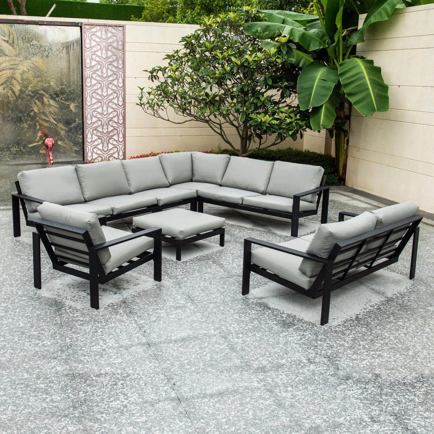 Home Deluxe Lounge-Set Rio XXL 4-teilig Aluminium Schwarz-Hellgrau