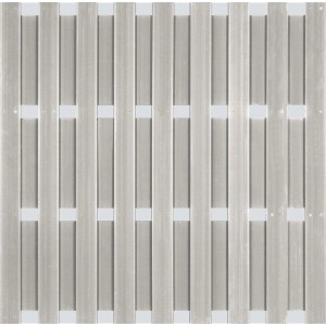 Grauer Elephant WPC Zaun Grace Line, 180x180x3,3 cm, mit vertikalen WPC-Bohlen und hellen Aluminiumriegeln.