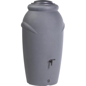 Graue Waterform Regentonne Aquacan 210 l mit Deckel und Wasserhahn-Anschluss.