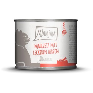 Mjamjam Katzen-Nassfutter Mahlzeit mit leckeren Herzen, 200g Dose. Alleinfutter für Katzen.