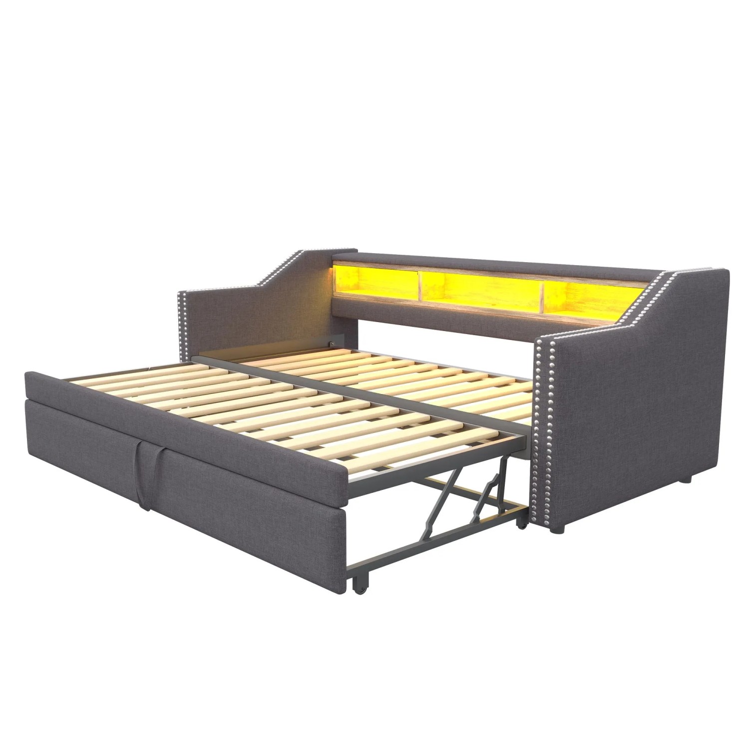Merax Schlafsofa 90/180x190cm LED USB Stauraum Dunkelgrau