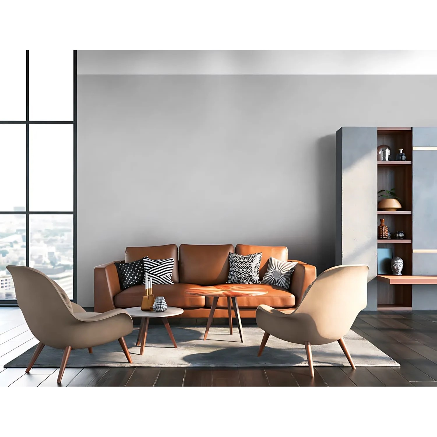 Graue Uni-Tapete von PROFHOME (Rolle: 0,53 m x 10,05 m) im Wohnraum.