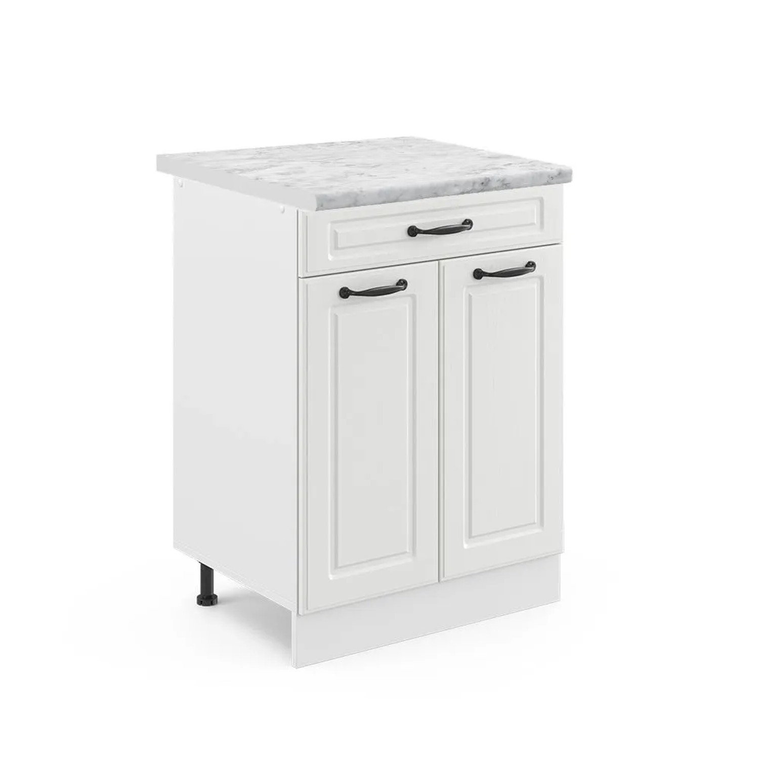 Vicco Küchenunterschrank R-Line Weiß Landhaus Weiß 60 cm mit Schublade AP Marmor