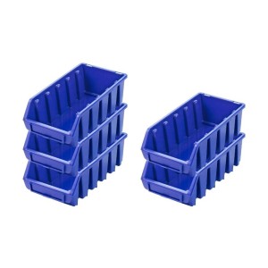 Blaues PROREGAL SuperSparSet: 5 Sichtlagerboxen (2L) aus Polypropylen, ideal für Aufbewahrungssysteme.