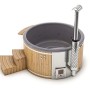 Finntherm Hot Tub Stockholm Spa Edition Anthrazit Ø 200 cm mit Holzverkleidung und Leiter.
