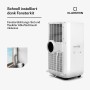 Klarstein Max Breeze Smart Klimaanlage, weiße Rückseite mit Abluftschlauch und Fensterabdichtung.