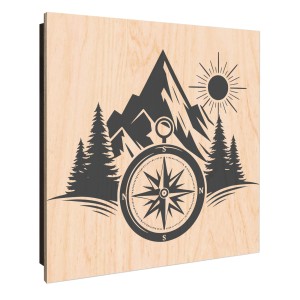 Banjado Schlüsselkasten aus Holz, 30x30cm, Motiv Kompass in der Wildnis, 50 Haken.