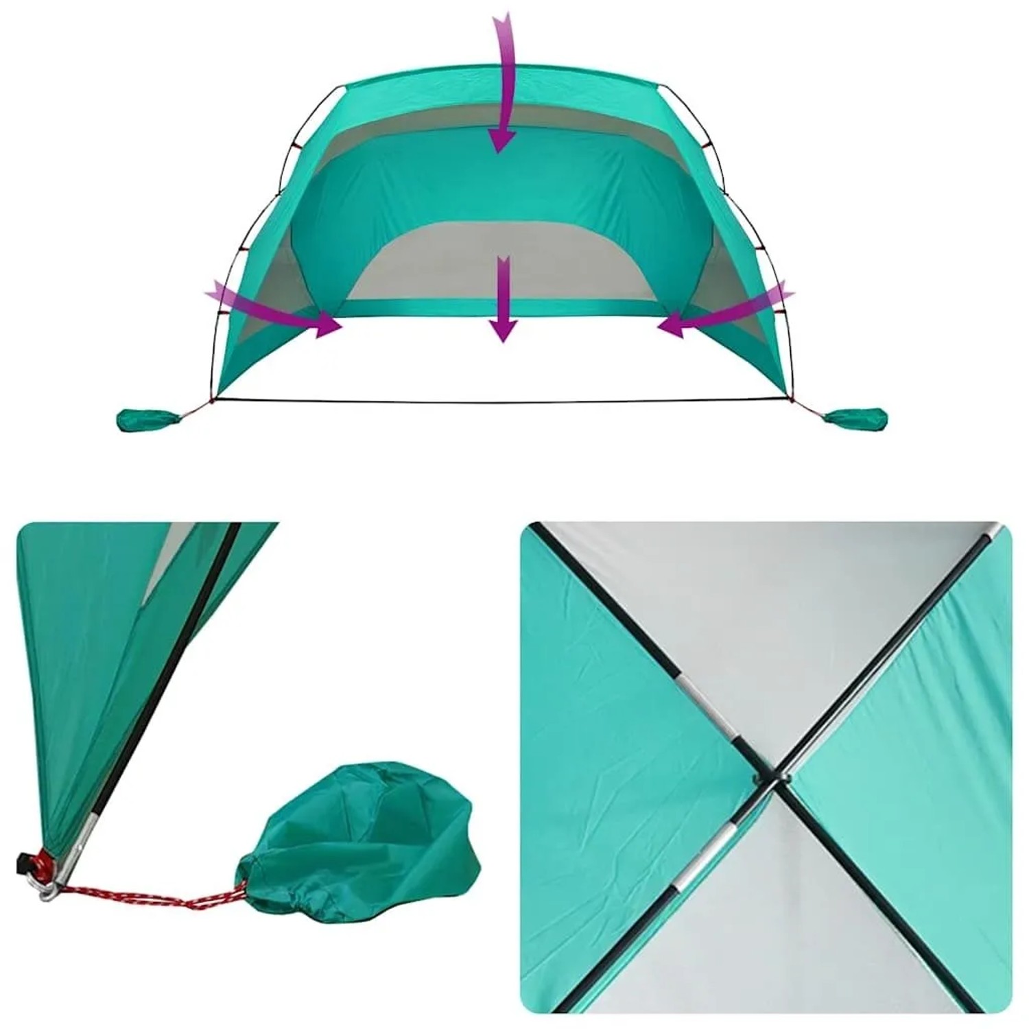 vidaXL Strandzelt Meergrün 274x178x170/148 cm 185T Polyester 94404_11