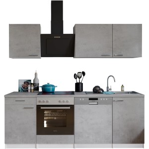 Respekta Küchenblock Malia 220 cm mit E-Geräten und Betonfronten.