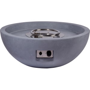 Graue Dobar Outdoor-Feuerschale Lunar (Ø 90 cm) mit Gasflamme und Lavasteinen.