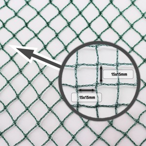 Dunkelgrünes Aquagart Teichnetz 6x6m mit 15x15mm Maschenweite zum Schutz vor Laub und Reihern.
