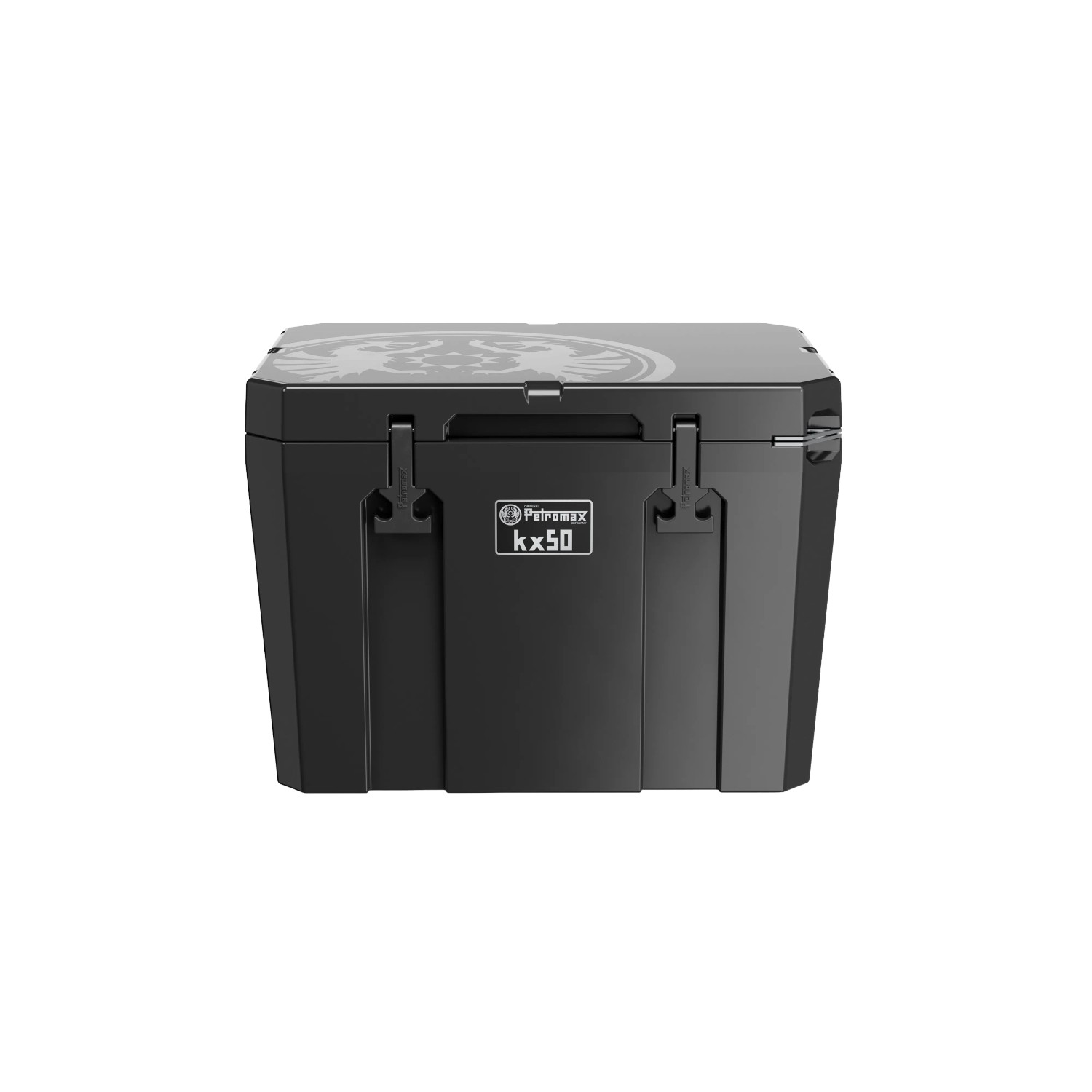 Schwarze Petromax Kühlbox kx50 mit 50 l Volumen für Camping & Outdoor.
