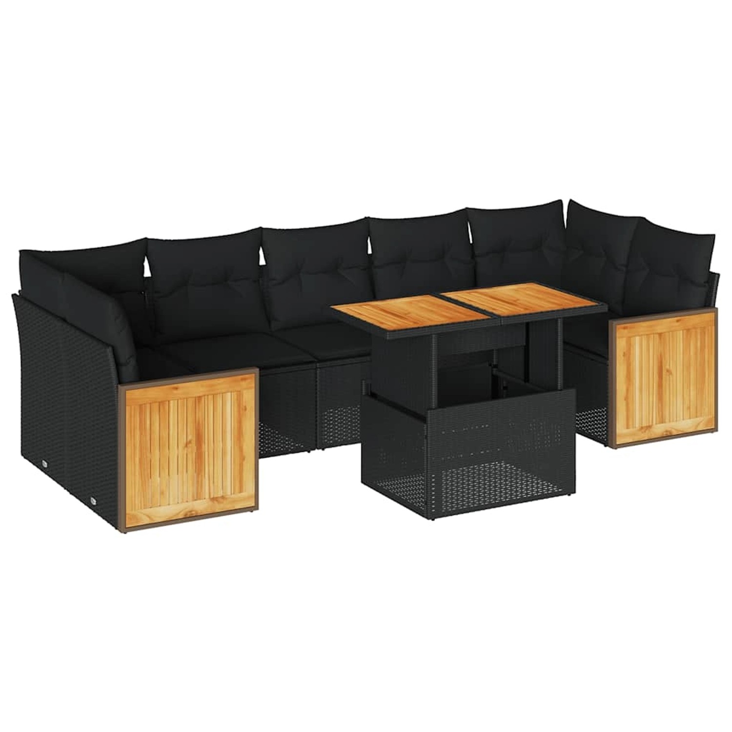 vidaXL 8-Tlg Garten-Sofagarnitur mit Kissen Schwarz Poly Rattan 3327681