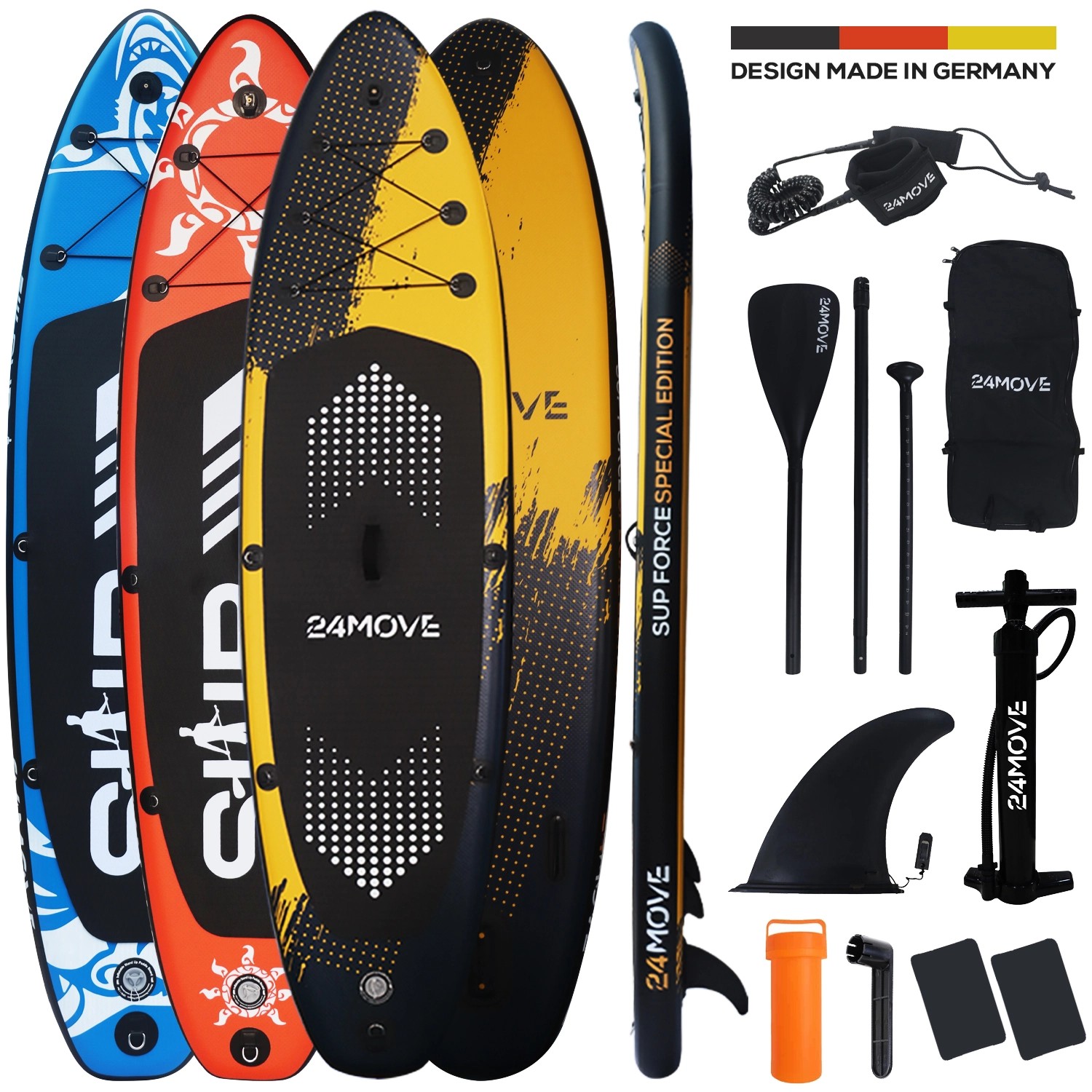 24MOVE Standup Paddle Board SUP- inkl. umfangreichem Zubehör - Rot - 305 x 76 x 15cm