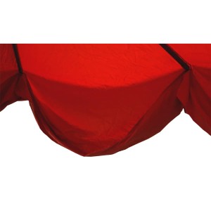Detailaufnahme des roten MCW Sonnenschirms Carpi Pro Ø 5m mit Ständer.