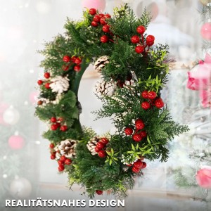 Dekorativer Weihnachtskranz Pinecone, 42 cm, mit Tannenzapfen und roten Beeren für festliche Deko.