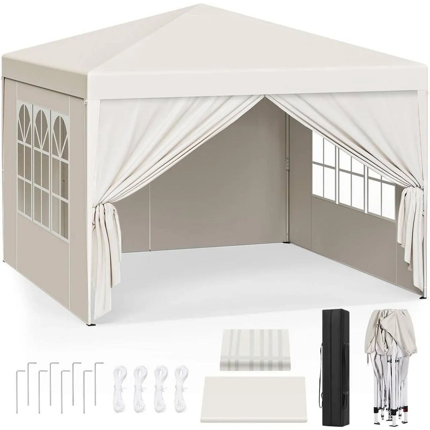 WOLTU Pavillon Pop-Up Wasserdichter Sonnenschutz Pagodenzelt 3x3 m Beige