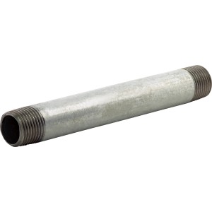 Graues Temperguss-Fitting, 21 mm (R 1/2) x 150 mm, mit Außengewinde für verzinkte Rohre.