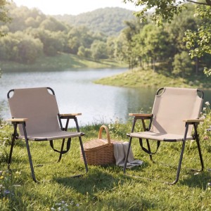 MCW 2er-Set Campingstuhl Q43 Klappbar Bambus Metall Stoff/Textil Creme
