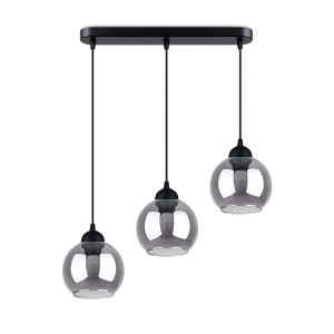 Schwarze Sollux Lighting Hängeleuchte ALino 3 mit drei getönten Glaskugeln.