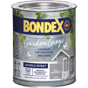 Dose Bondex Garden Greys Lasur Hell Naturgrau 750ml für Holzschutz im Außenbereich.