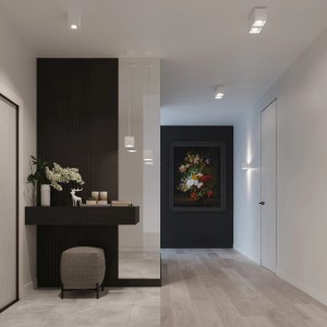 Weiße Sollux Lighting Hängeleuchte Quad 1 im modernen Flurambiente.