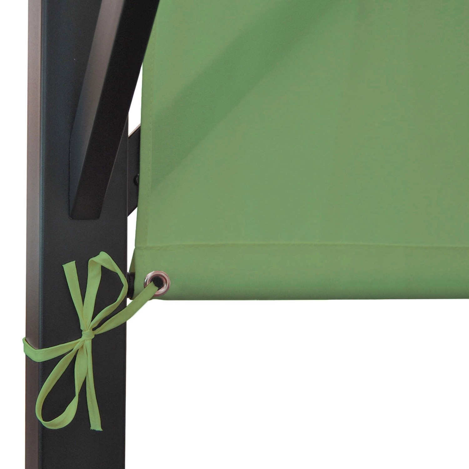 Detailaufnahme: Grüne MCW Pergola Beja 3x4m mit Schiebedach und Stahlgestell.