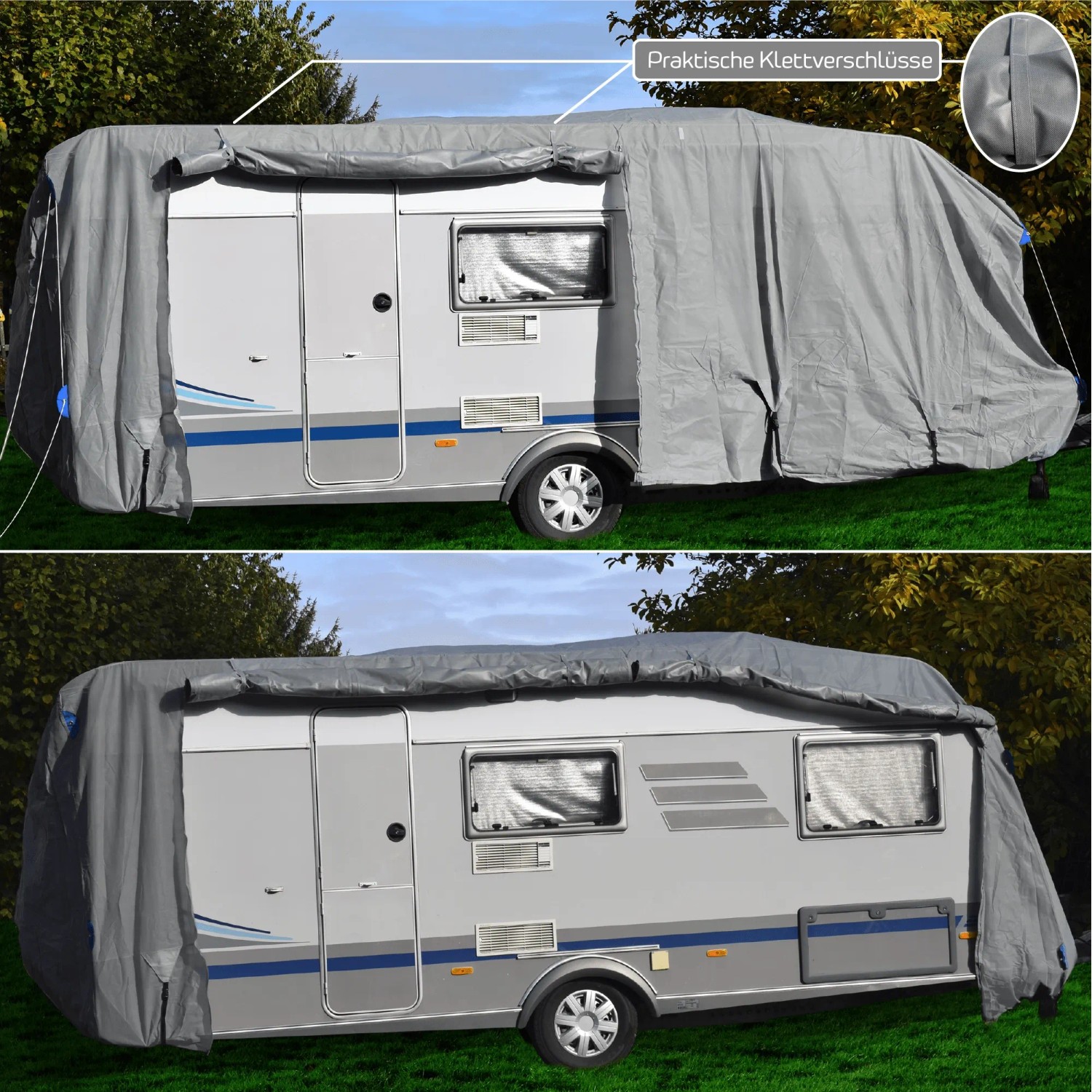 VidaXL RV Abdeckung, Wohnwagenabdeckung Für Camping, Wohnwagenabdeckplane Wasserabweisend Atmungsaktiv UV-Beständig, Wohnmobil Schutzhülle, Grau L