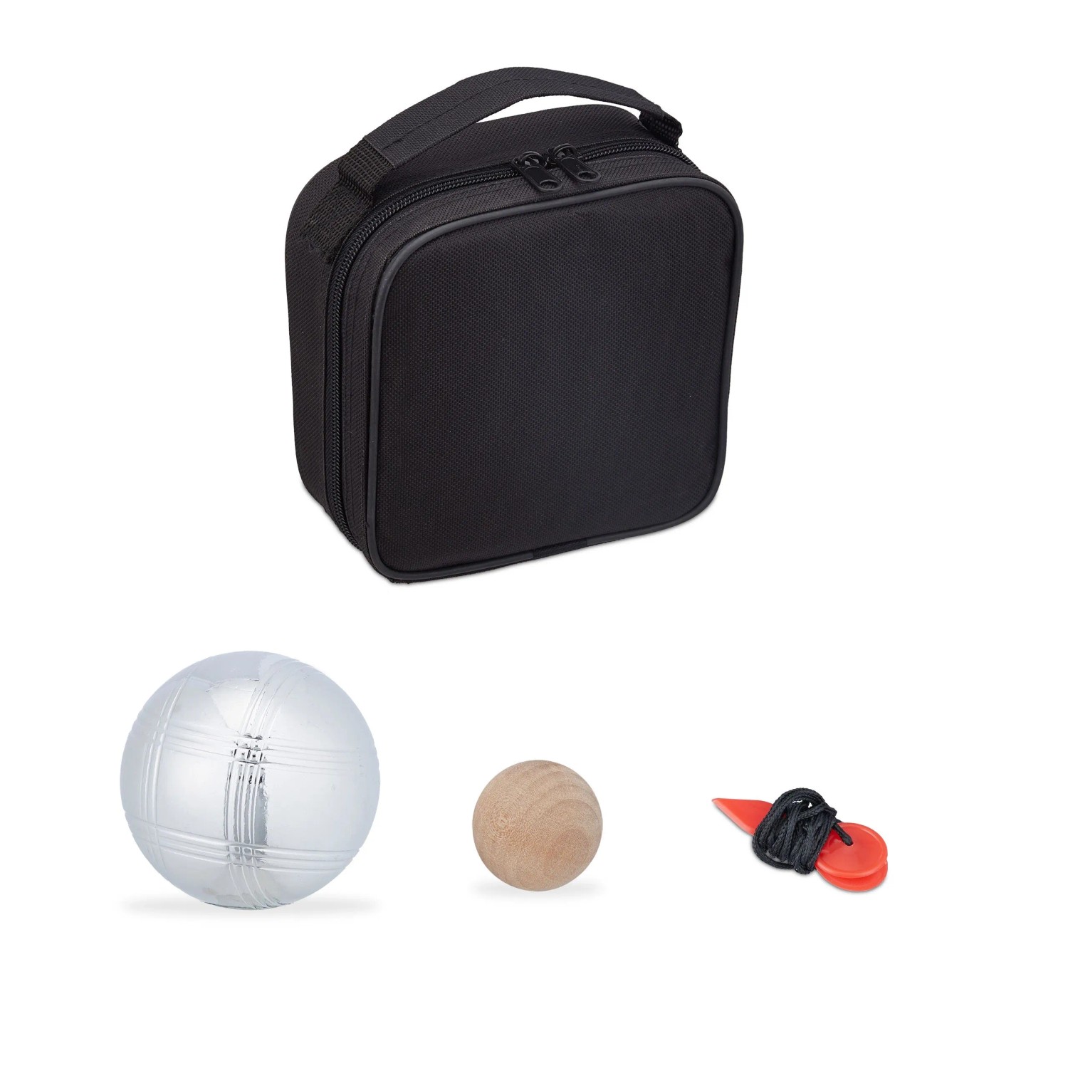 Relaxdays Boule Set Stahl Silber mit Tragetasche 7 cm 3 kg