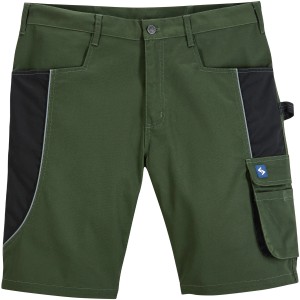Scheibler Active Workwear Short in Oliv/Schwarz, Gr. L, mit praktischen Taschen und Reflektoren.
